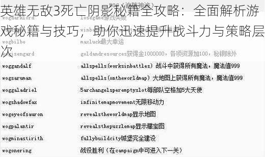 英雄无敌3死亡阴影秘籍全攻略：全面解析游戏秘籍与技巧，助你迅速提升战斗力与策略层次