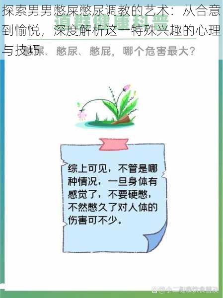 探索男男憋屎憋尿调教的艺术:从合意到愉悦,深度解析这一特殊兴趣的心理与技巧