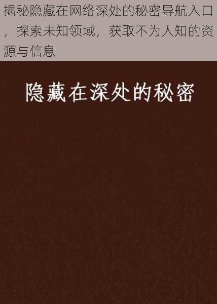 揭秘隐藏在网络深处的秘密导航入口，探索未知领域，获取不为人知的资源与信息