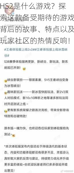 HS2是什么游戏？探索这款备受期待的游戏背后的故事、特点以及玩家社区的热情反响！