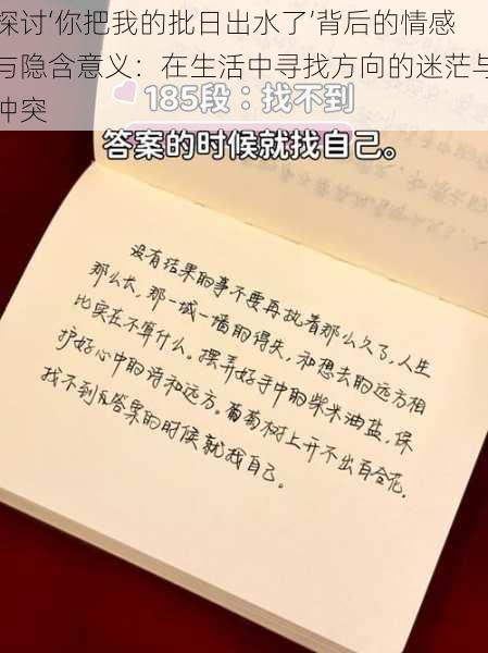 探讨‘你把我的批日出水了’背后的情感与隐含意义：在生活中寻找方向的迷茫与冲突