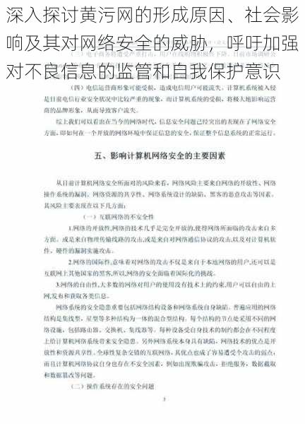 深入探讨黄污网的形成原因、社会影响及其对网络安全的威胁，呼吁加强对不良信息的监管和自我保护意识