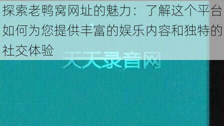 探索老鸭窝网址的魅力：了解这个平台如何为您提供丰富的娱乐内容和独特的社交体验