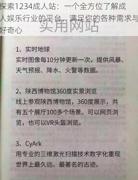 探索1234成人站：一个全方位了解成人娱乐行业的平台，满足你的各种需求与好奇心