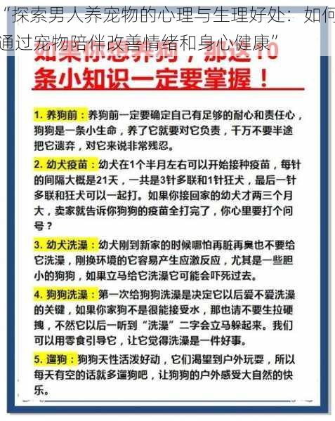 “探索男人养宠物的心理与生理好处：如何通过宠物陪伴改善情绪和身心健康”