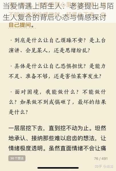 当爱情遇上陌生人：老婆提出与陌生人复合的背后心态与情感探讨