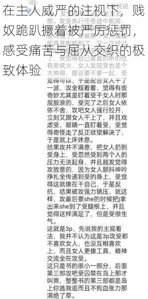 在主人威严的注视下，贱奴跪趴撅着被严厉惩罚，感受痛苦与屈从交织的极致体验