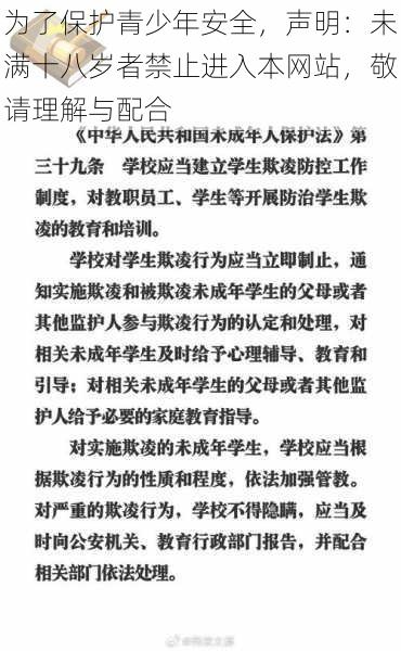 为了保护青少年安全，声明：未满十八岁者禁止进入本网站，敬请理解与配合