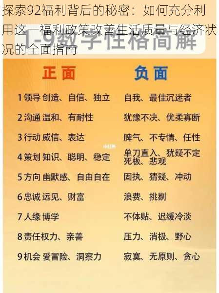 探索92福利背后的秘密：如何充分利用这一福利政策改善生活质量与经济状况的全面指南