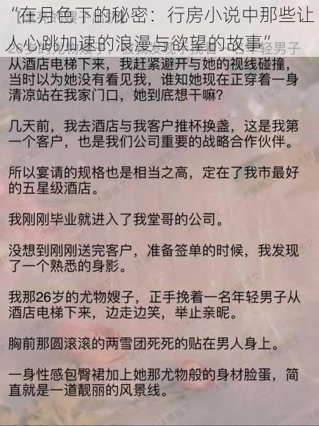 “在月色下的秘密：行房小说中那些让人心跳加速的浪漫与欲望的故事”