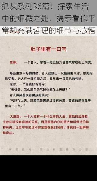 抓灰系列36篇：探索生活中的细微之处，揭示看似平常却充满哲理的细节与感悟