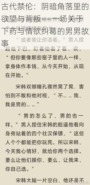 古代禁伦：阴暗角落里的欲望与背叛——一场关于下药与情欲纠葛的男男故事