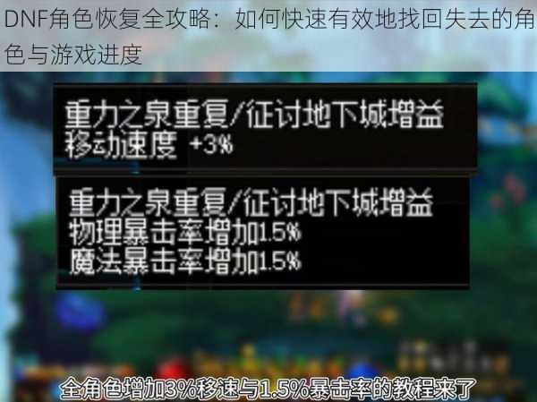 DNF角色恢复全攻略：如何快速有效地找回失去的角色与游戏进度