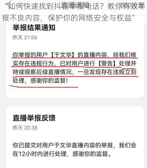 “如何快速找到抖音举报电话？教你有效举报不良内容，保护你的网络安全与权益”