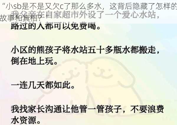 “小sb是不是又欠c了那么多水，这背后隐藏了怎样的故事和真相？”