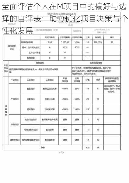 全面评估个人在M项目中的偏好与选择的自评表：助力优化项目决策与个性化发展