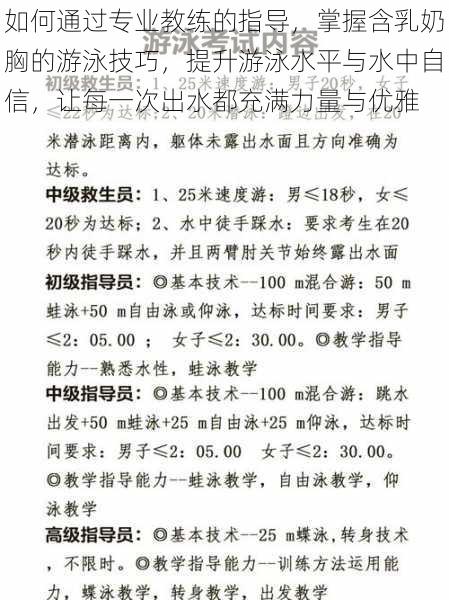 如何通过专业教练的指导，掌握含乳奶胸的游泳技巧，提升游泳水平与水中自信，让每一次出水都充满力量与优雅