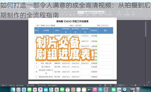 如何打造一部令人满意的成全高清视频：从拍摄到后期制作的全流程指南