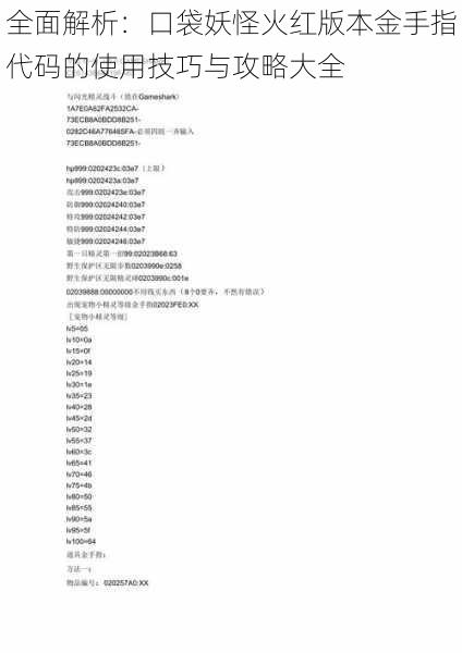 全面解析：口袋妖怪火红版本金手指代码的使用技巧与攻略大全