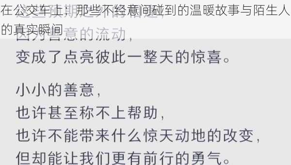 在公交车上：那些不经意间碰到的温暖故事与陌生人的真实瞬间