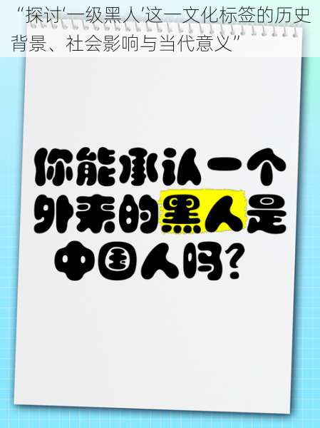 “探讨‘一级黑人’这一文化标签的历史背景、社会影响与当代意义”