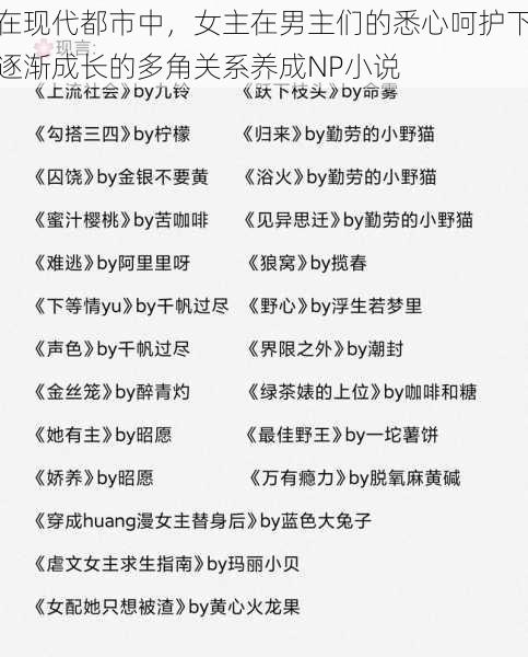 在现代都市中，女主在男主们的悉心呵护下逐渐成长的多角关系养成NP小说