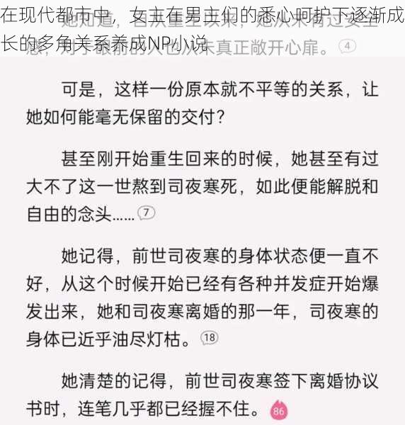 在现代都市中，女主在男主们的悉心呵护下逐渐成长的多角关系养成NP小说