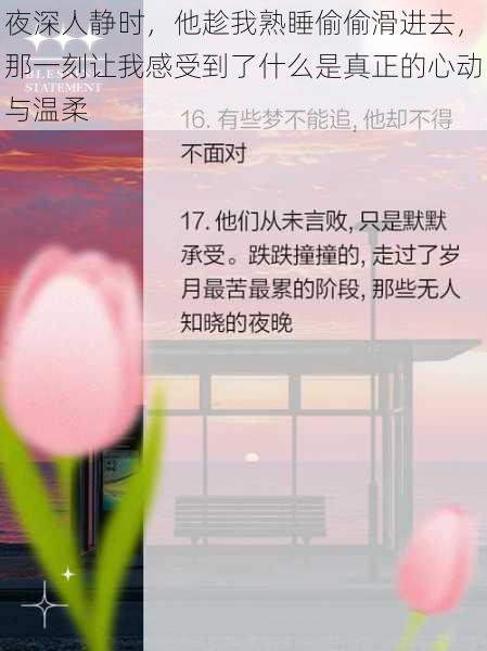 夜深人静时，他趁我熟睡偷偷滑进去，那一刻让我感受到了什么是真正的心动与温柔