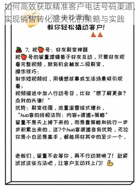 如何高效获取精准客户电话号码渠道，实现销售转化最大化的策略与实践