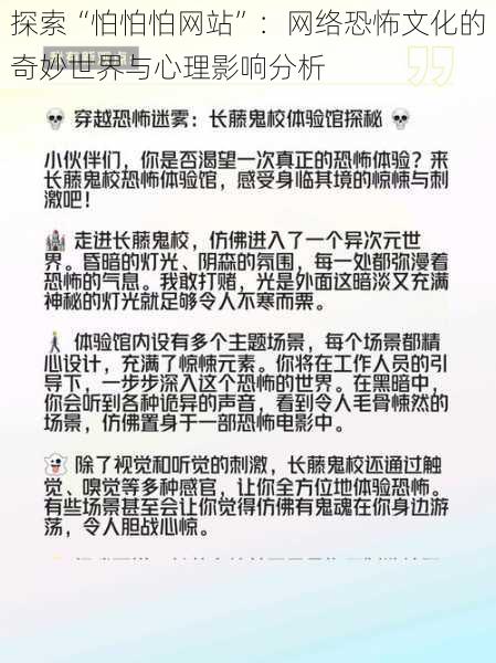 探索“怕怕怕网站”：网络恐怖文化的奇妙世界与心理影响分析