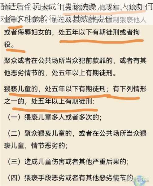 醉酒后偷玩未成年男孩洗澡，成年人该如何对待这种危险行为及其法律责任