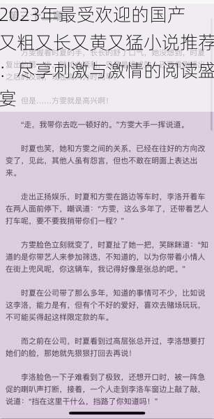 2023年最受欢迎的国产又粗又长又黄又猛小说推荐：尽享刺激与激情的阅读盛宴