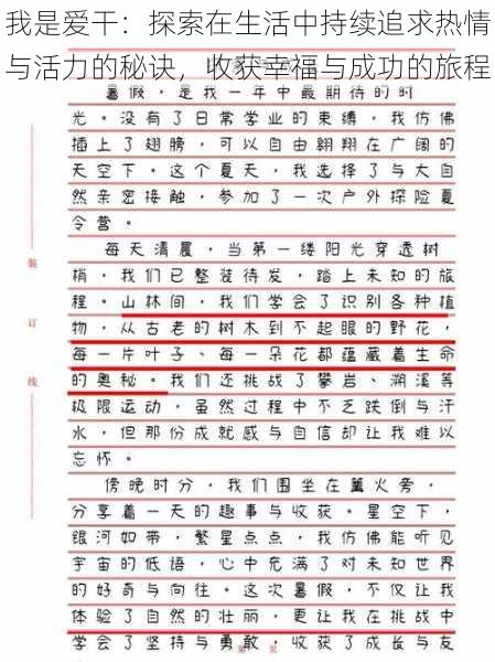 我是爱干：探索在生活中持续追求热情与活力的秘诀，收获幸福与成功的旅程