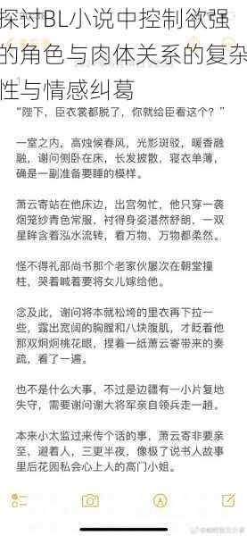 探讨BL小说中控制欲强的角色与肉体关系的复杂性与情感纠葛