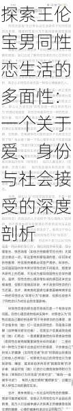 探索王伦宝男同性恋生活的多面性:一个关于爱、身份与社会接受的深度剖析