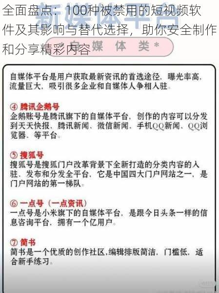 全面盘点：100种被禁用的短视频软件及其影响与替代选择，助你安全制作和分享精彩内容