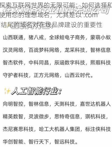 探索互联网世界的无限可能:如何选择和使用您的理想域名,尤其是以'.com'结尾的域名对在线品牌建设的重要性